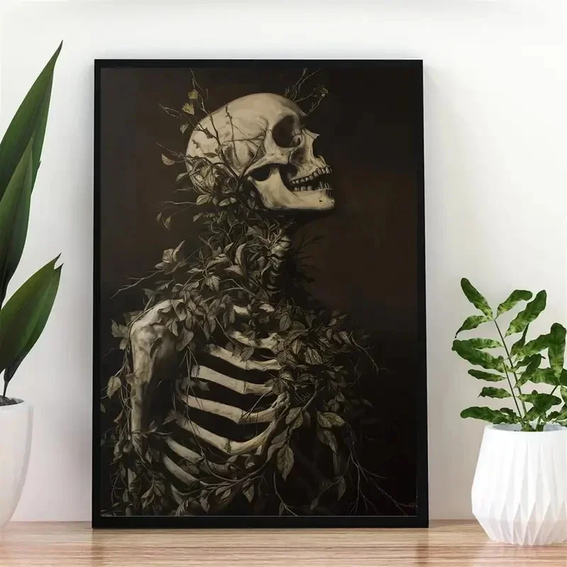 Dark Skull And Withered Plants Wall Art Prints Canvas Painting Poster Picture For Living Play Room Home Decor