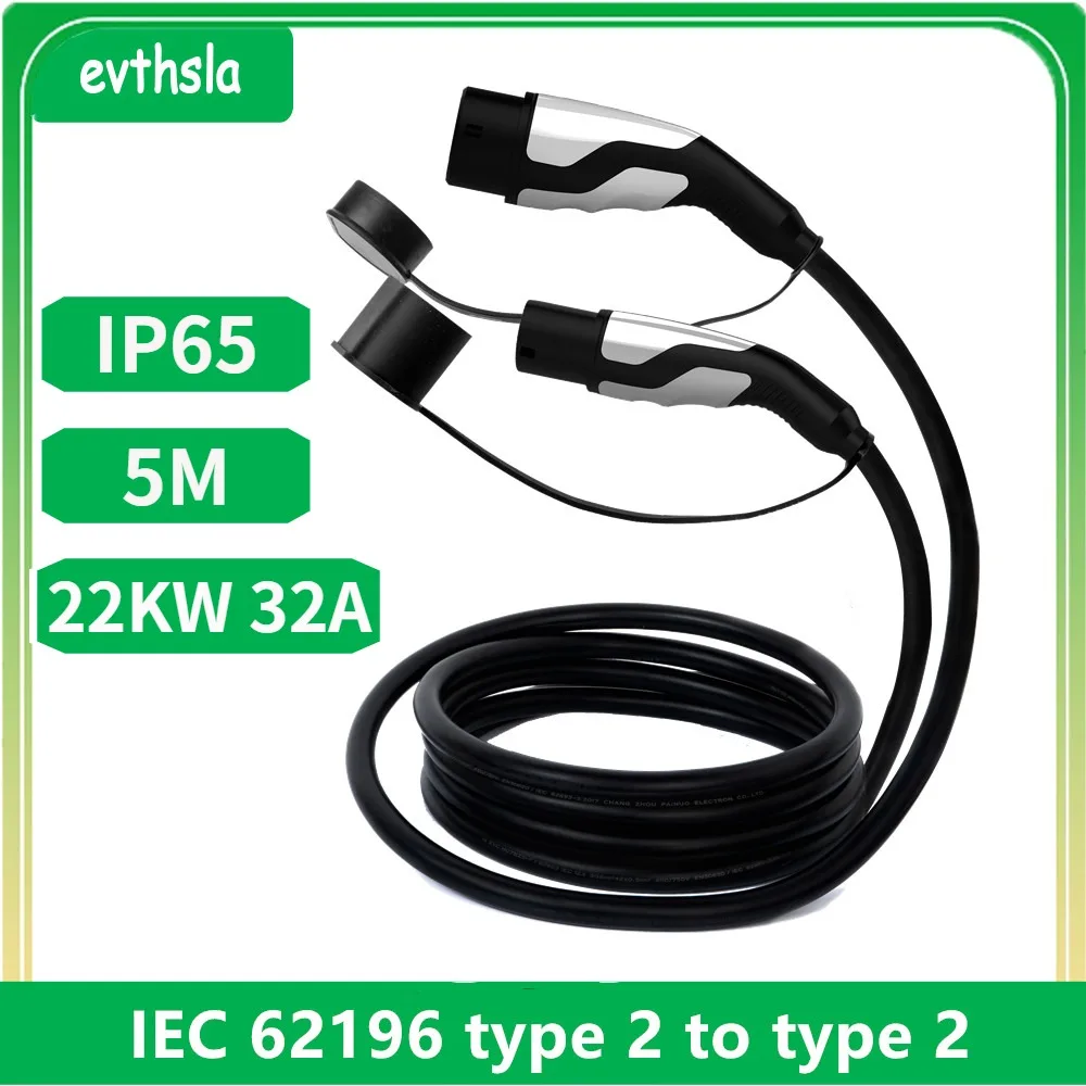 evthsla Type2 EV Charger Cable Female Car Side to Type2 Male Plug 16A 3.5KW 32A 7KW 1Phase 11KW 22KW 3 Phase for Electric Car