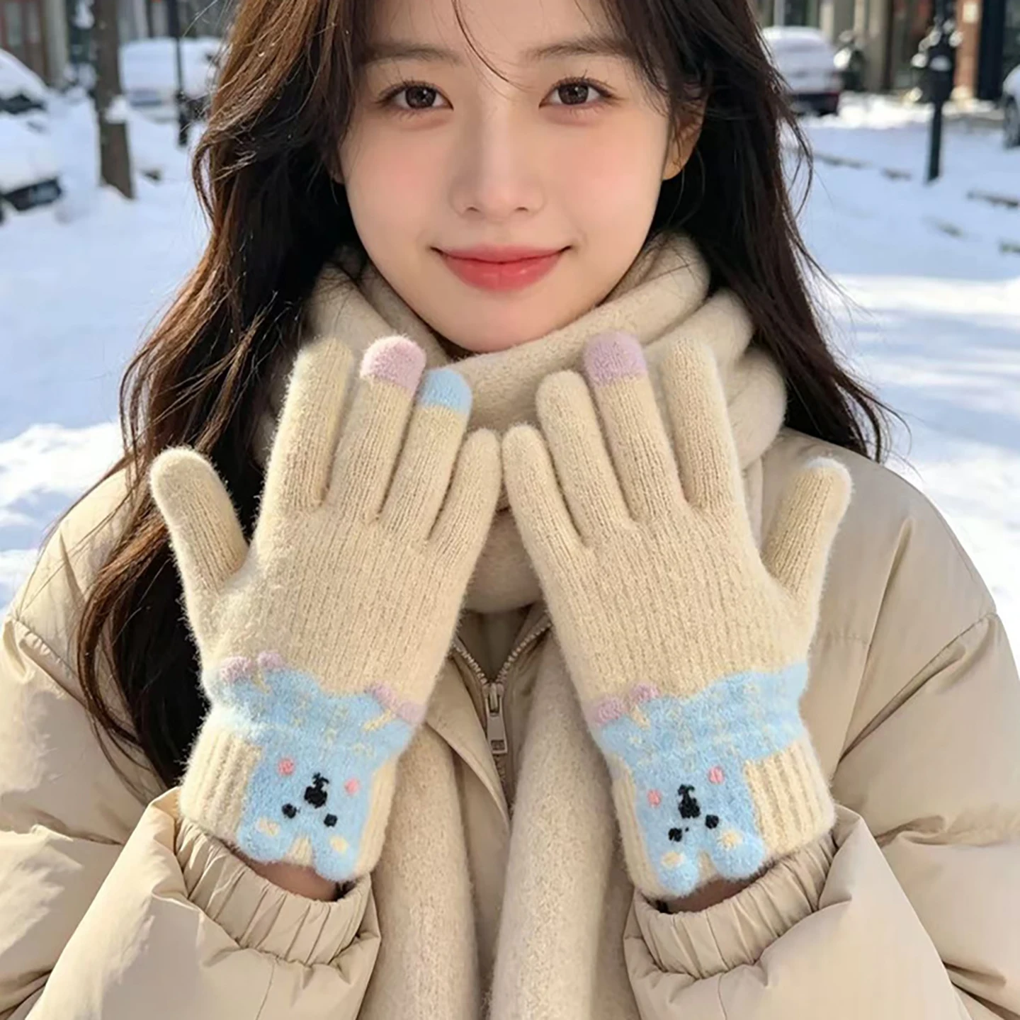 Wool Glove Lined - Cute Dachshund Touchscreen Plush Knitted Gloves