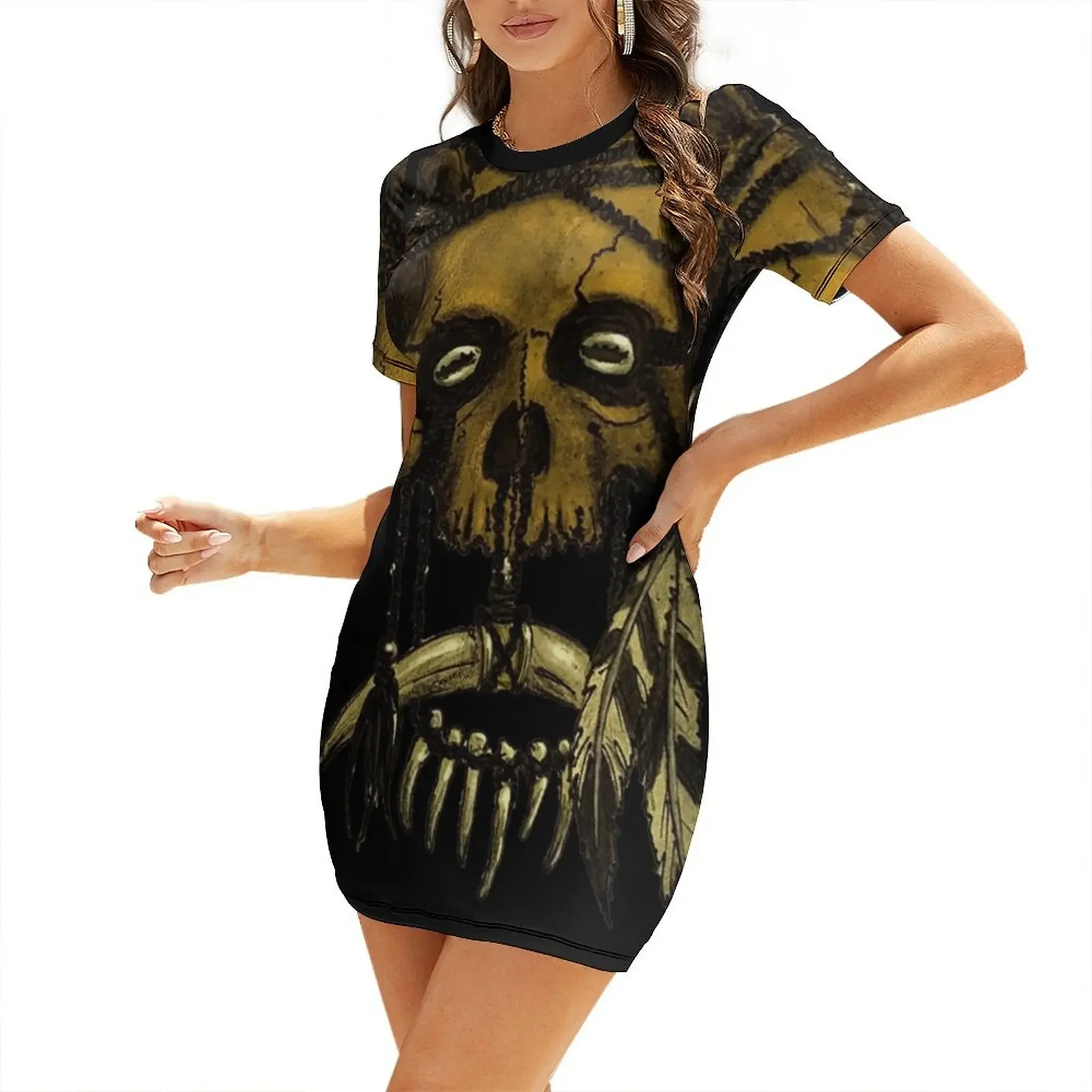 

Dayak tribal trophy headhunter skull with rat skulls and feathers drawing Short-Sleeved Dress dresses for womens 2025 Dress