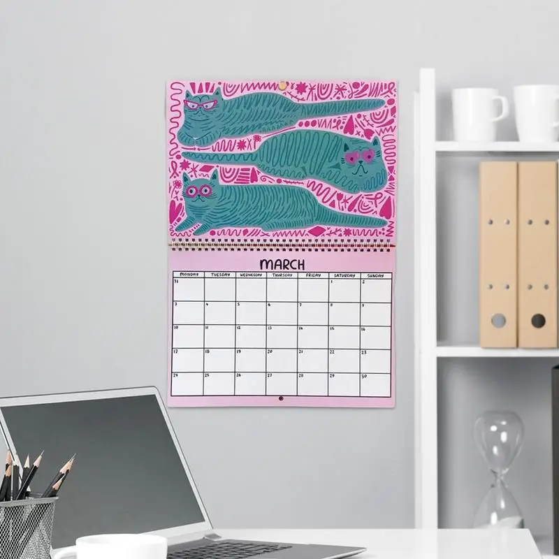 

Cat Wall Monthly Calendar 2025 Planning Scheduling Hangable Cartoon Cat Calendar Flipping Calendar For Meditations Reflections