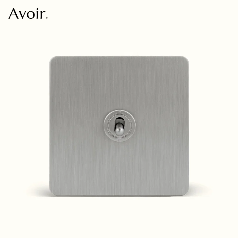 Avoir Silver Toggle Switch Coin Style Nickel Brushed Stainless Steel Panel Light Switches Retro Lever FR EU Socket Plug For 250V