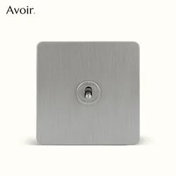 Avoir Silver Toggle Switch Coin Style Nickel Brushed Stainless Steel Panel Light Switches Retro Lever FR EU Socket Plug For 250V