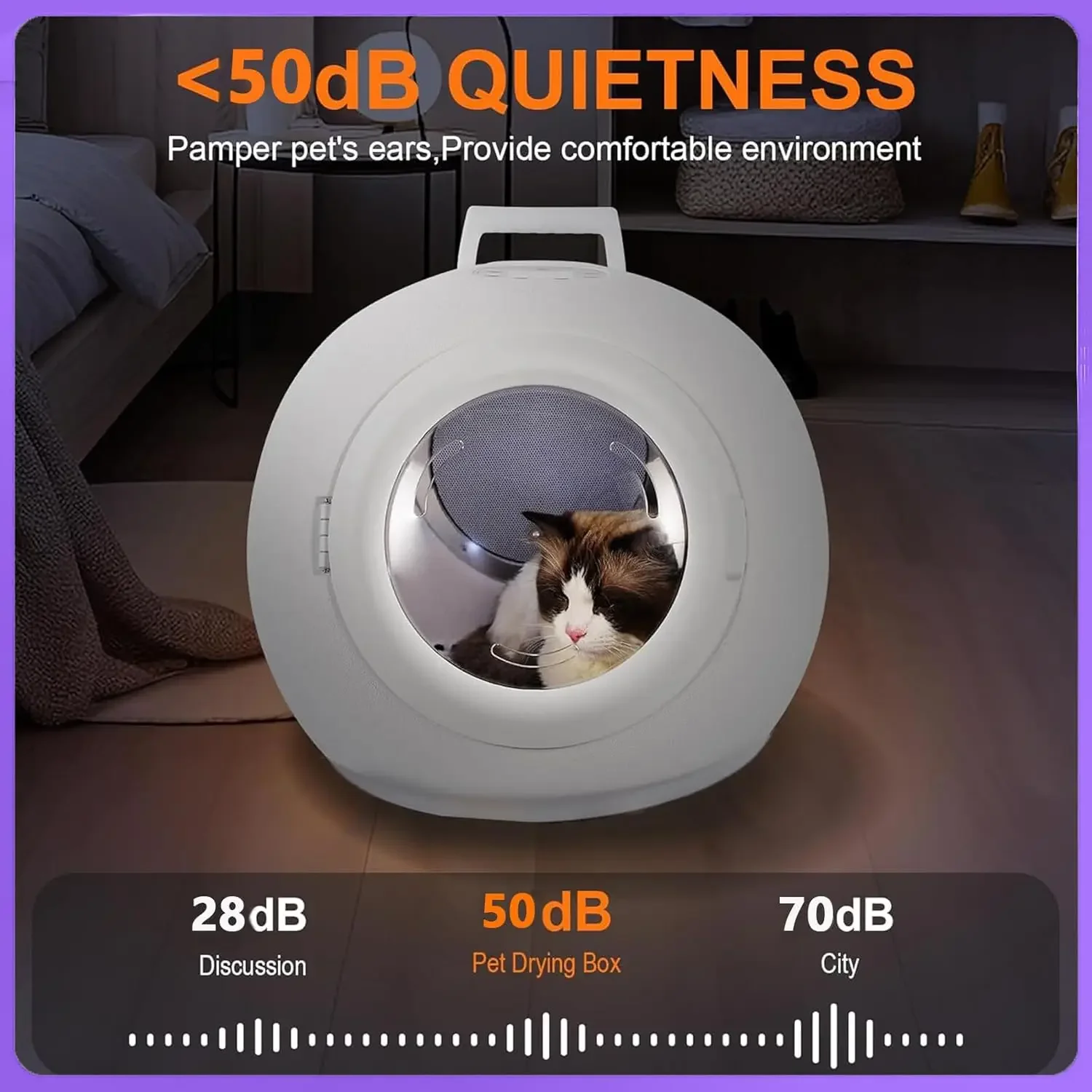 

55L Ultra Quiet Pet Hair Dryer Box, 25-50℃ Temp Control, Automatic Safety Machine for Dogs & Cats, Custom