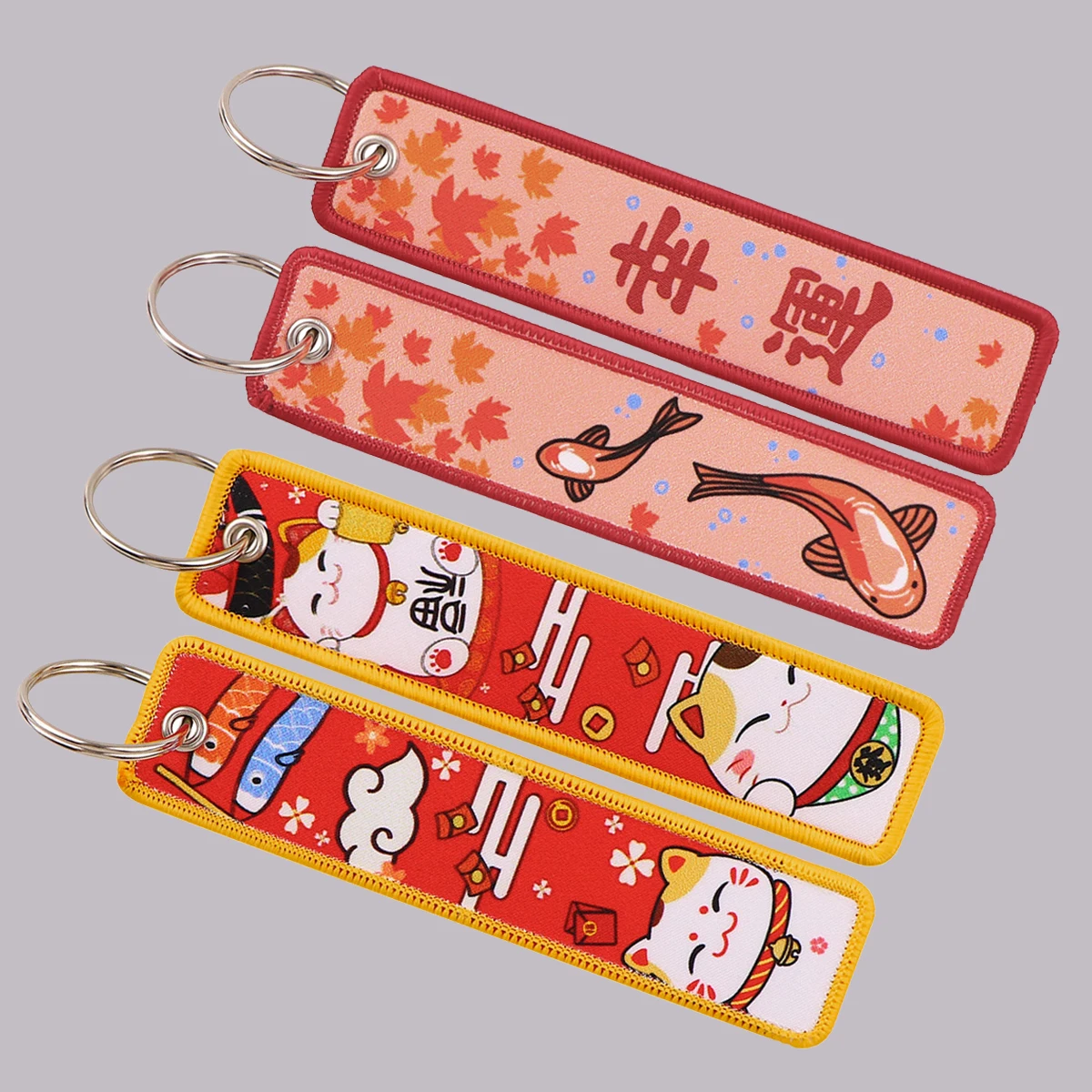 

Koi Embroidery Key Fobs Lucky Cat Key Tags GOOD LUCK Keychain For Motorcycles Cars Key Ring Accessories Backpack Chaveiro Gifts