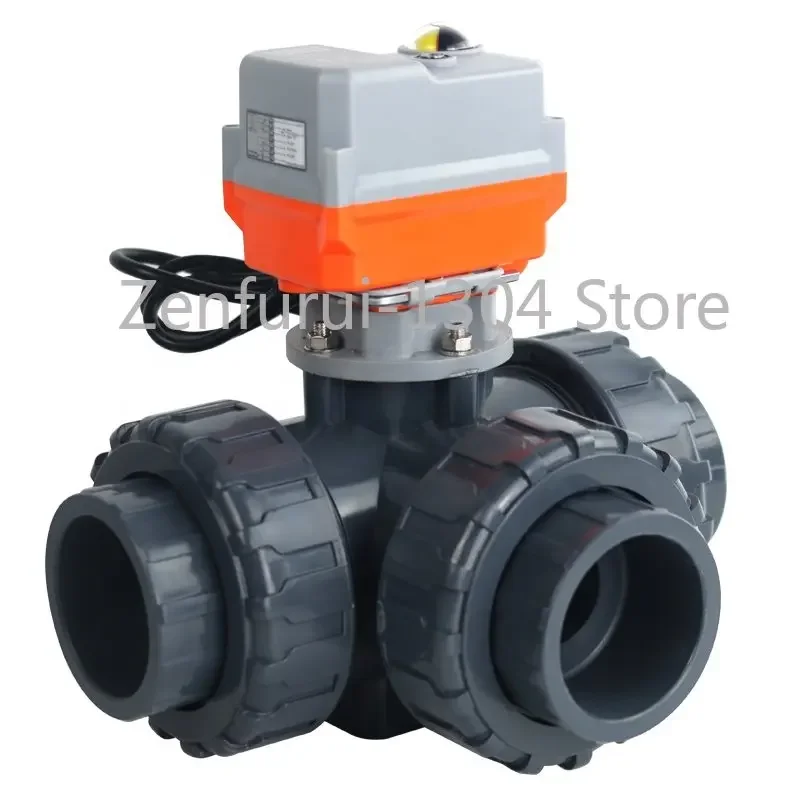 2inch 1 inch acid-resistant PVC plastic 3 way ball valve with Electric Actuator