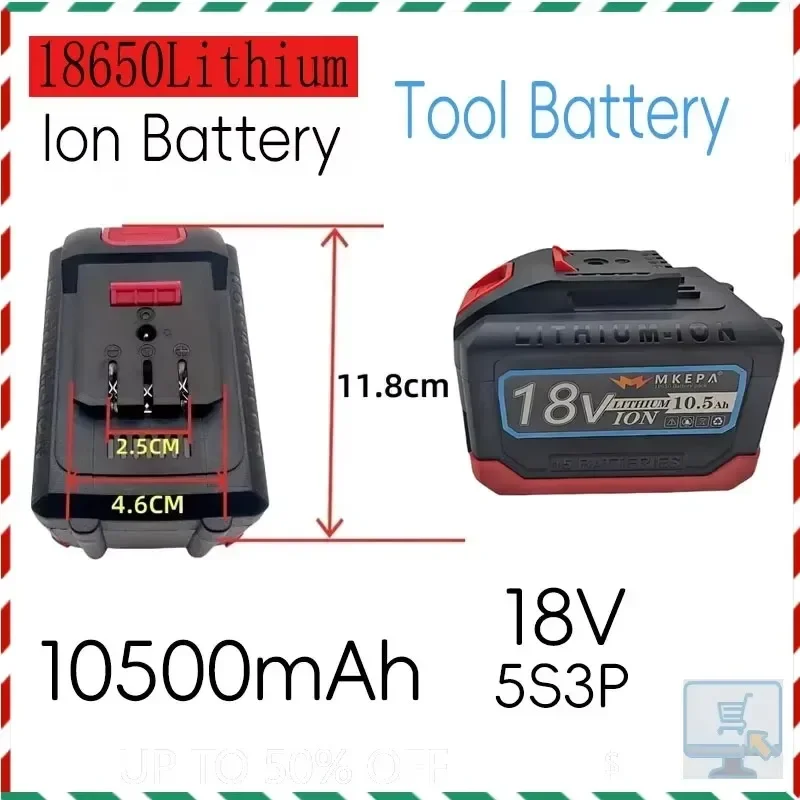 For 21V Electric Drills, Original 18V 10.5AH 5S3P Lithium Battery with BMS, Fast Charging & Reliable Performance