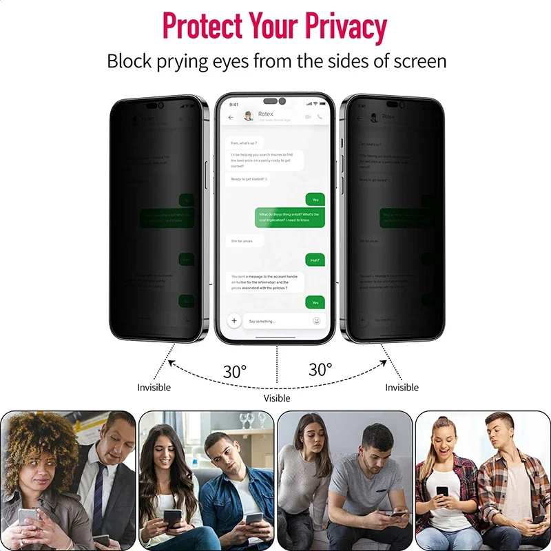 3 piezas vidrio de privacidad negro para iPhone 11 12 13 14 15 16 Pro XS Max XR, protectores de pantalla antiespía para iPhone 7 8 Plus SE 2020 5