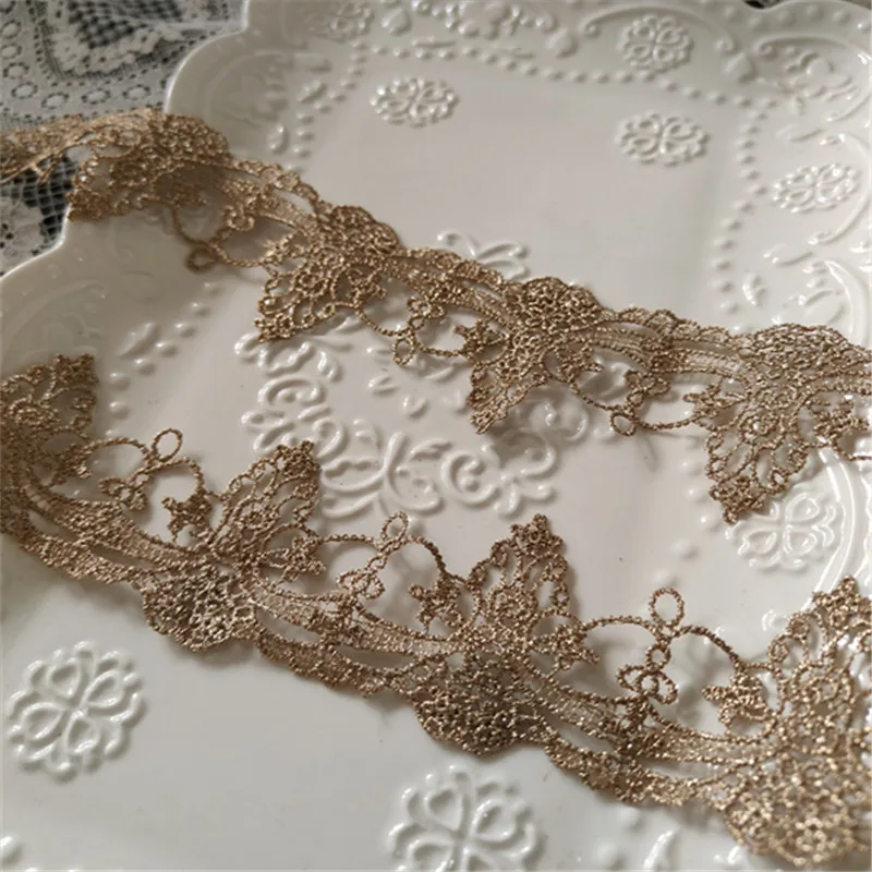 5YARDS/LOT 5CM Wedding Dress Fluorescent Lace Tower-type Gold Thread Embroidery Lace Accessories Trim 20200606SOMELACE