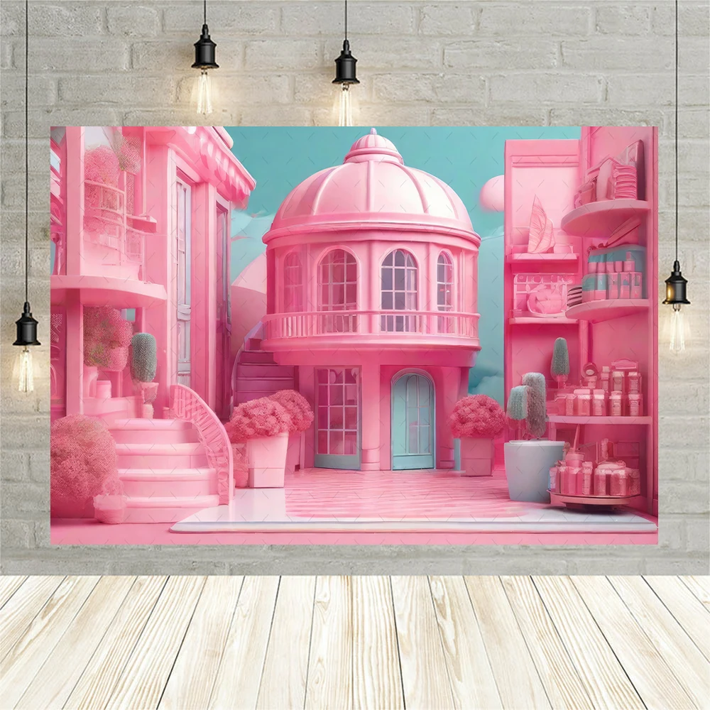 Princess Pink Castle Cute Girl Birthday Banner Backdrop Custom Baby Kids Room Wall Photography Poster Wall Decor Prop Background