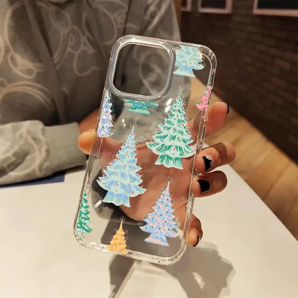 

Retro Ceramic Christmas Tree Transparent Phone Case Suitable For iPhone 17 16 11 XR 13 XS X 15 14 12 Pro Max 7 8 Plus SE2 Cover