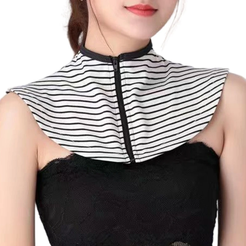 

Вставка для шейного шарфа на молнии для женщин, защита от солнца, полосатая шаль с накладным воротником