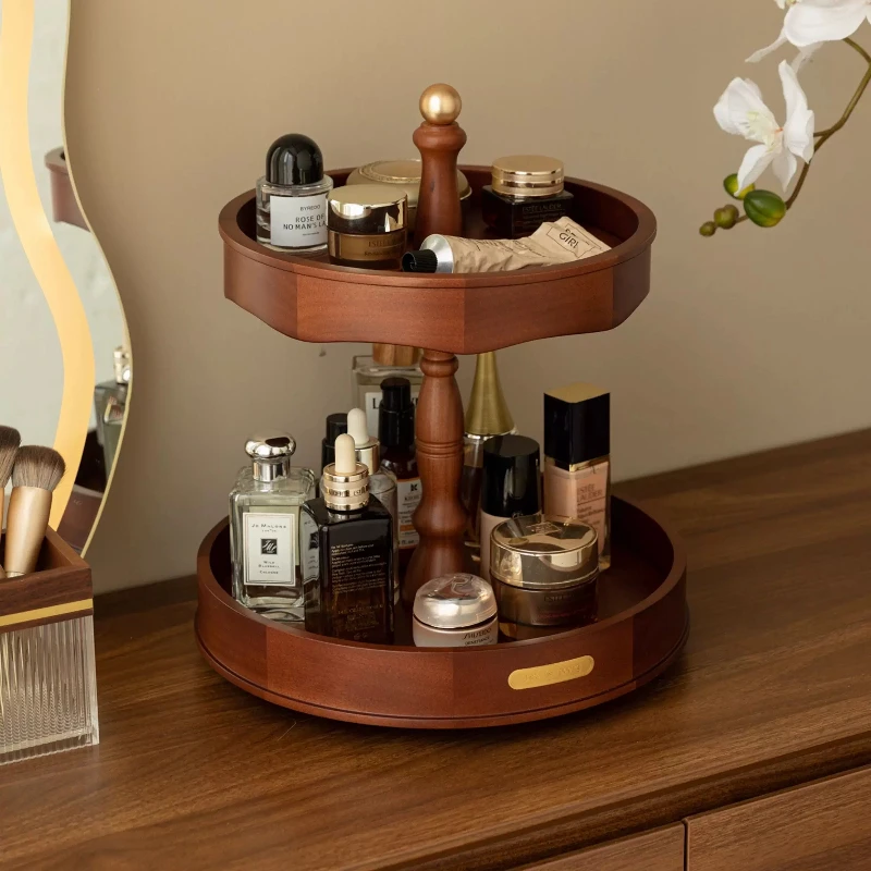 360° Rotating Wooden Makeup Organizer, Skincare & Perfume Storage for Vanity, Desktop Cosmetics Rack for Bedroom Area