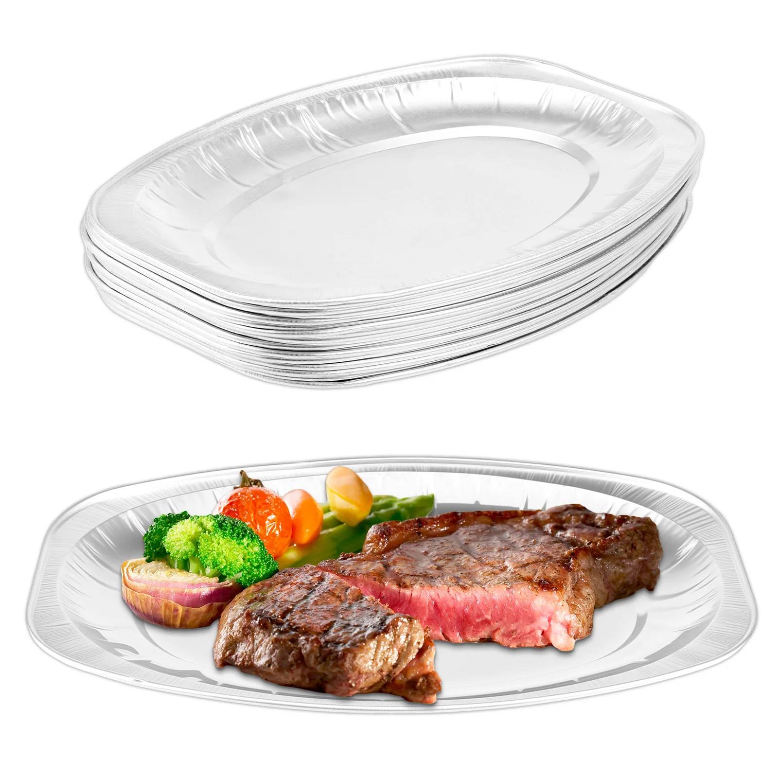 

20Pcs Large Serving Catering Trays Aluminium Foil Party Platters Oval Shape Thickened Robust for Party Barbecue Use