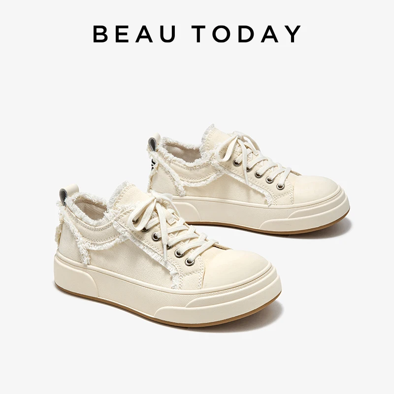 

BEAUTODAY винтажные парусиновые женские кроссовки на шнуровке с круглым носком, женские туфли босиком ручной работы A29250