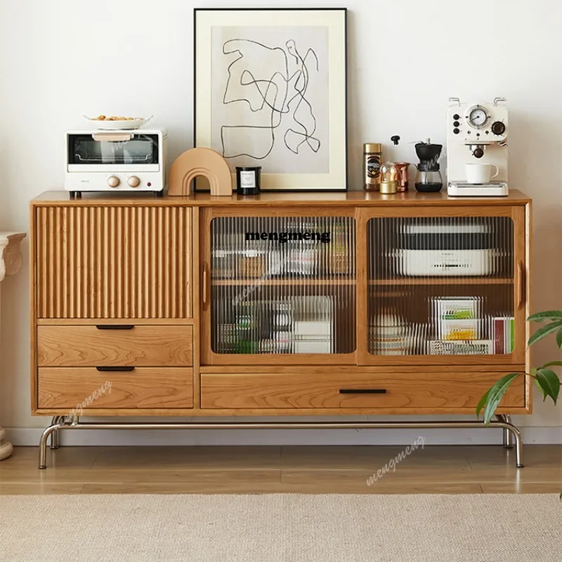 

Solid wood sliding door dining side cabinet living room retro storage tea cabinet kitchen storage low cabinet