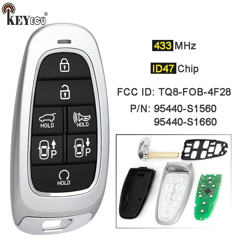 KEYECU 433MHz ID47 Chip PN: 95440-S1560 95440-S1660 TQ8-FOB-4F28 Keyless GO Smart Remote Key Fob for Hyundai Santa Fe 2021-2024