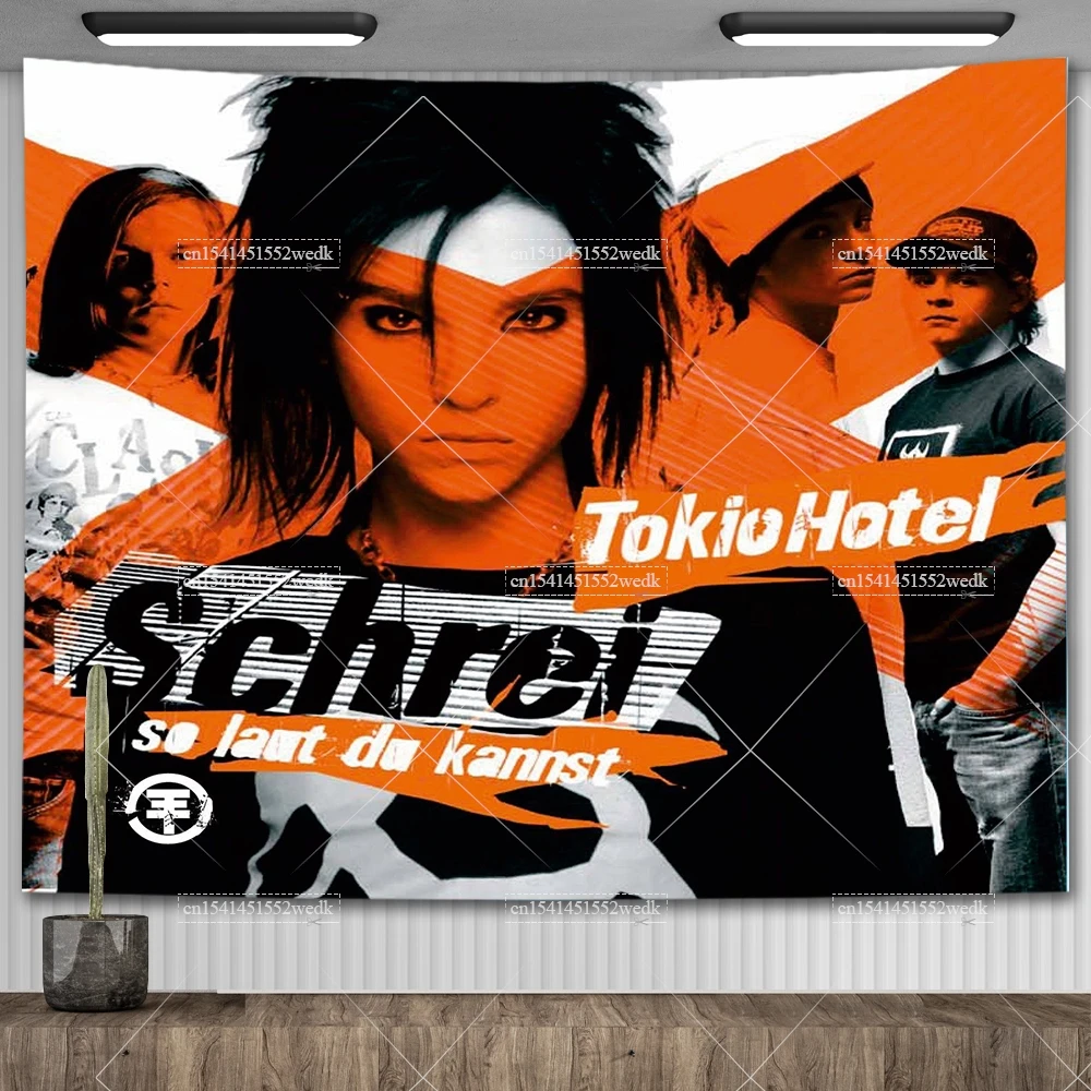 German Rock Band Singer Poster Wall Tapestry Tokio Hotel Printed Tapestries Background Cloth Home Decorations Aesthetic Backdrop