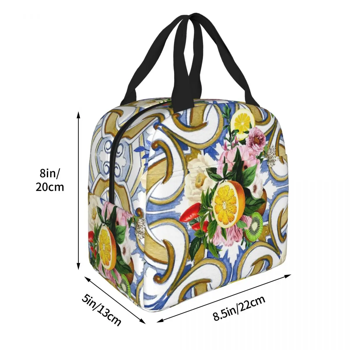 Sicilian Tiles,mediterranean,mosaic,lemons, Lunch Bags Insulated Bento Box Lunch Tote Resuable Picnic Bags Cooler Thermal Bag