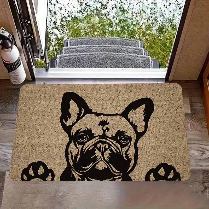 Modern French Bulldog Door Mat – Flannel, Thick Pile, Upright Ear & Paw Design for Café or Studio Entrance rugs