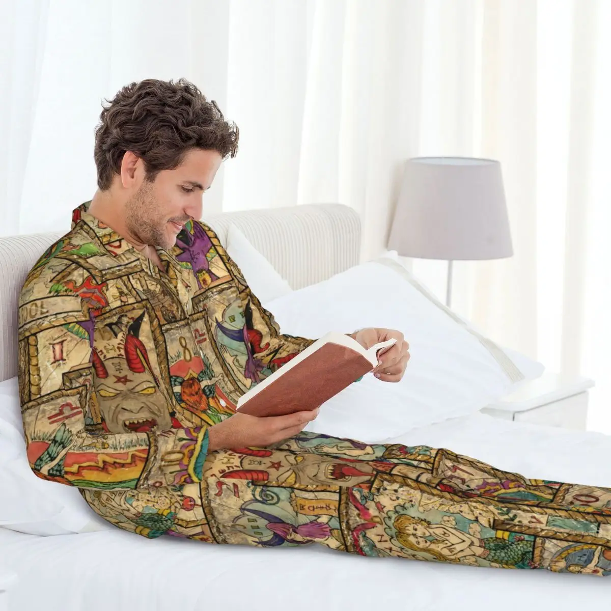 Pyjama Ésotérique Occulte pour Homme, Ensemble de Vêtements de Nuit, à Manches sulf, avec Carte Wicca, pour Automne et Hiver