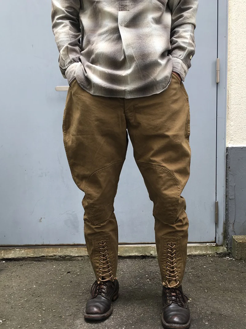 

Meimei homemade cotton breeches retro casual stitching khaki 9 points pants YUTU&MM men's XS XXXL