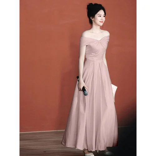 일자 어깨 드레스 중간 허리 폴리에스터 일자 어깨 신부 복장 일자 어깨 일자 어깨 드레스 드레스 일자 어깨 드레스 