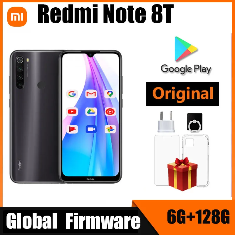 Xiaomi-teléfono Redmi Note 8T, ROM de Google, pantalla de 6,3 pulgadas, procesador Qualcomm Snapdragon 665, huella dactilar trasera de 18W