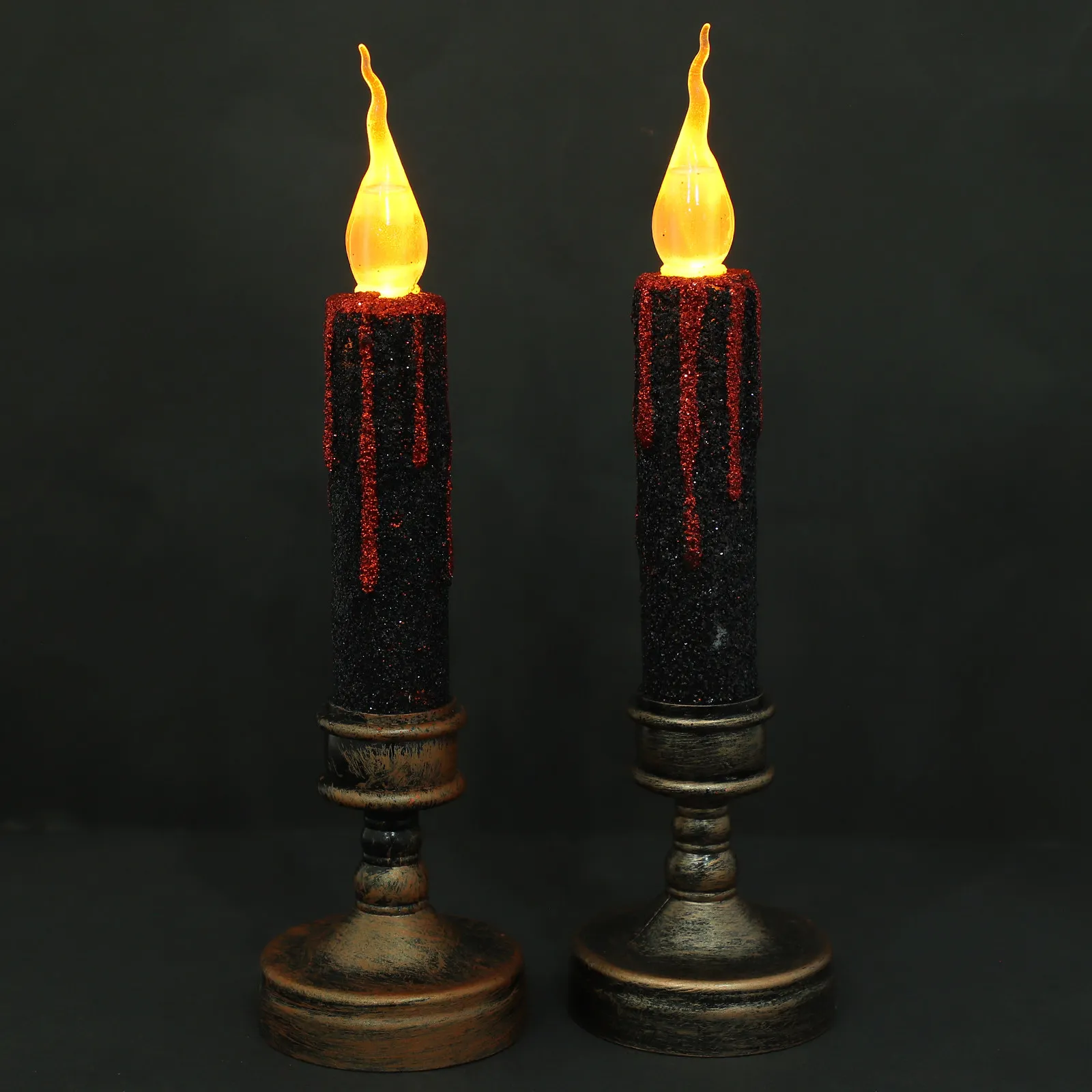2Pcs LED Wax Flameless Lights Yellow Flickering Faux Dripped Wax Effect Safe LED Electronic Light Halloween Wedding