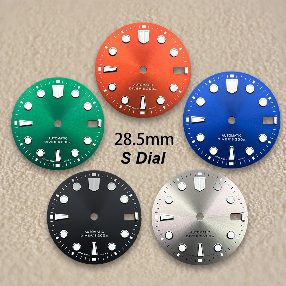 

28.5 mm S Logo Sunray Diver's Dial Suitable For NH35/NH36/4R/7S Movement C3 Green Luminous Watch Modification Accessories