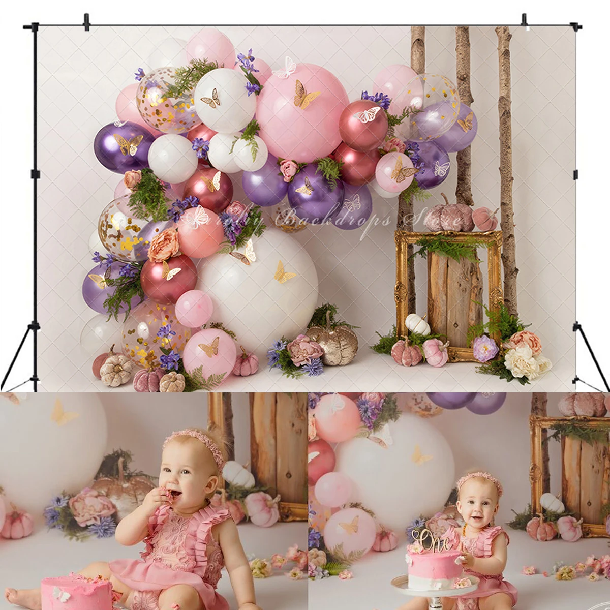 

Butterfly Forest Backdrops Kids Baby Cake Smash Phhotography Props Child Photocall Decors Balloons Flower Pumpkin Background