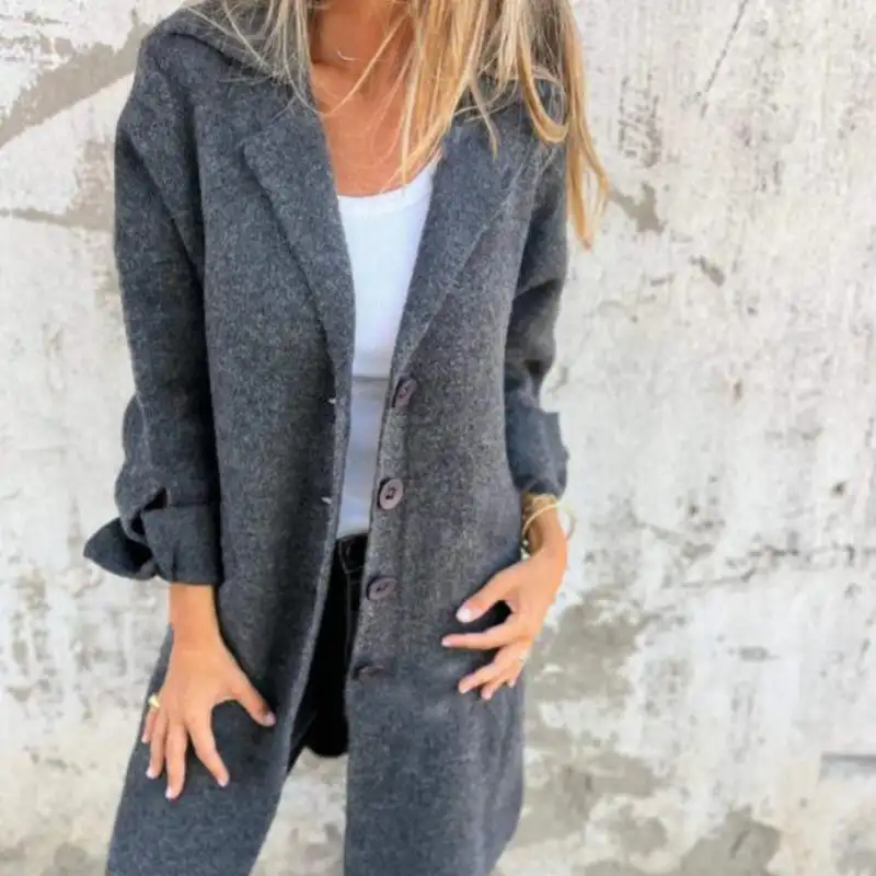 Women\'s Casual Single Breasted Jacket Thicken Wool Blend Stand Collar Single Breasted Pea Coat Soft Cardigan Lapels Jacket Coat