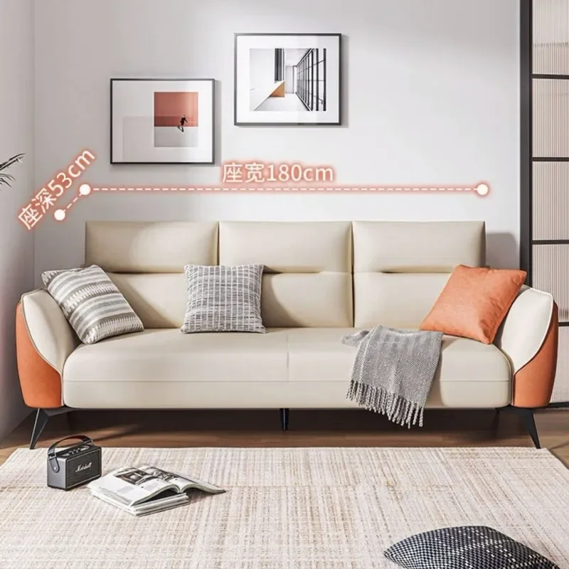 Cat Scratch Resistant High Density Sponge Sofa Simple Straight Row Living Room Apartment Princess Corner Leather Sofa