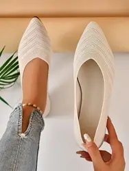 Women's Pointed Toe Flat Office Boat Solid Color Knitted Slip on Shoes Casual Breathable Ballet Flats Women Flat Shoes Loafers