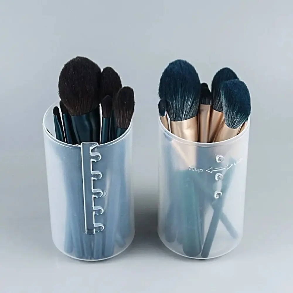 Portable Transparent Makeup Brush Holder With Lid Adjustable Height Display Storage Cup Retractable Desktop Stationery Box view 3