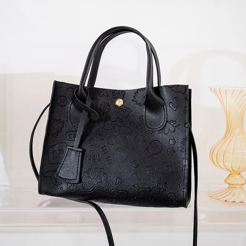 Girls Solid Color Embossed Handbag Fashion Simple Large Capacity Temperament Fresh Sweet Crossbody Bag Ladies Hand Bags