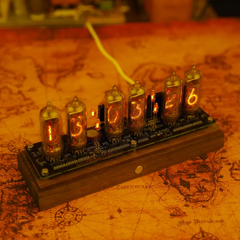 IN14 Nixie Tube Clock RGB Glow Tube Digital Clock with Black Walnut Base WiFi Timing Touch Switch Retro Desktop Decor Nice Gift
