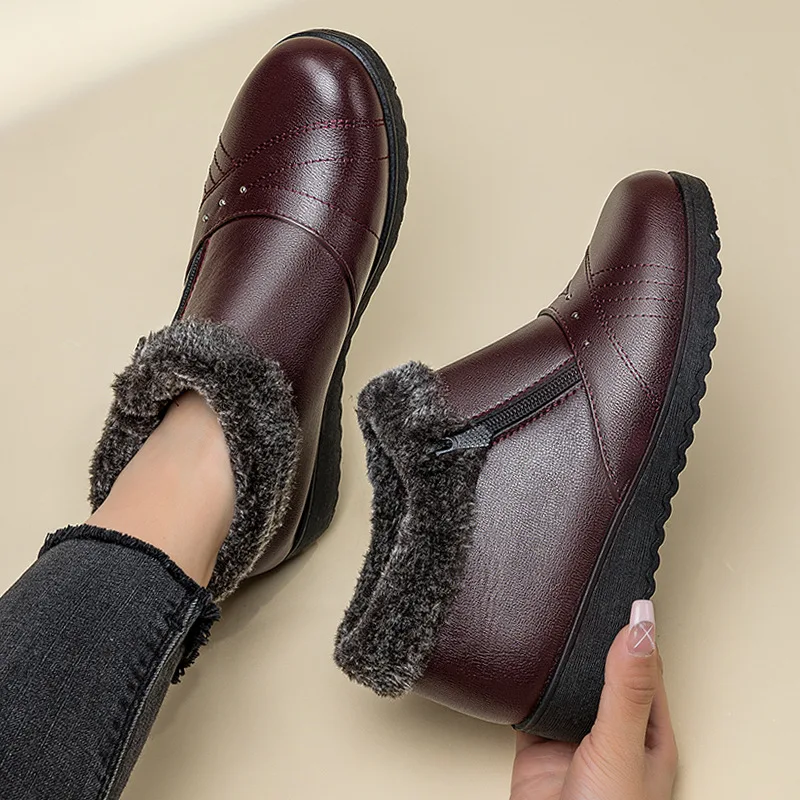 

Women's Winter Cotton Shoes Warm Fleece Lined Flat Heel Anti-slip Snow Boots Casual Style Zipper Closure Daily Wear