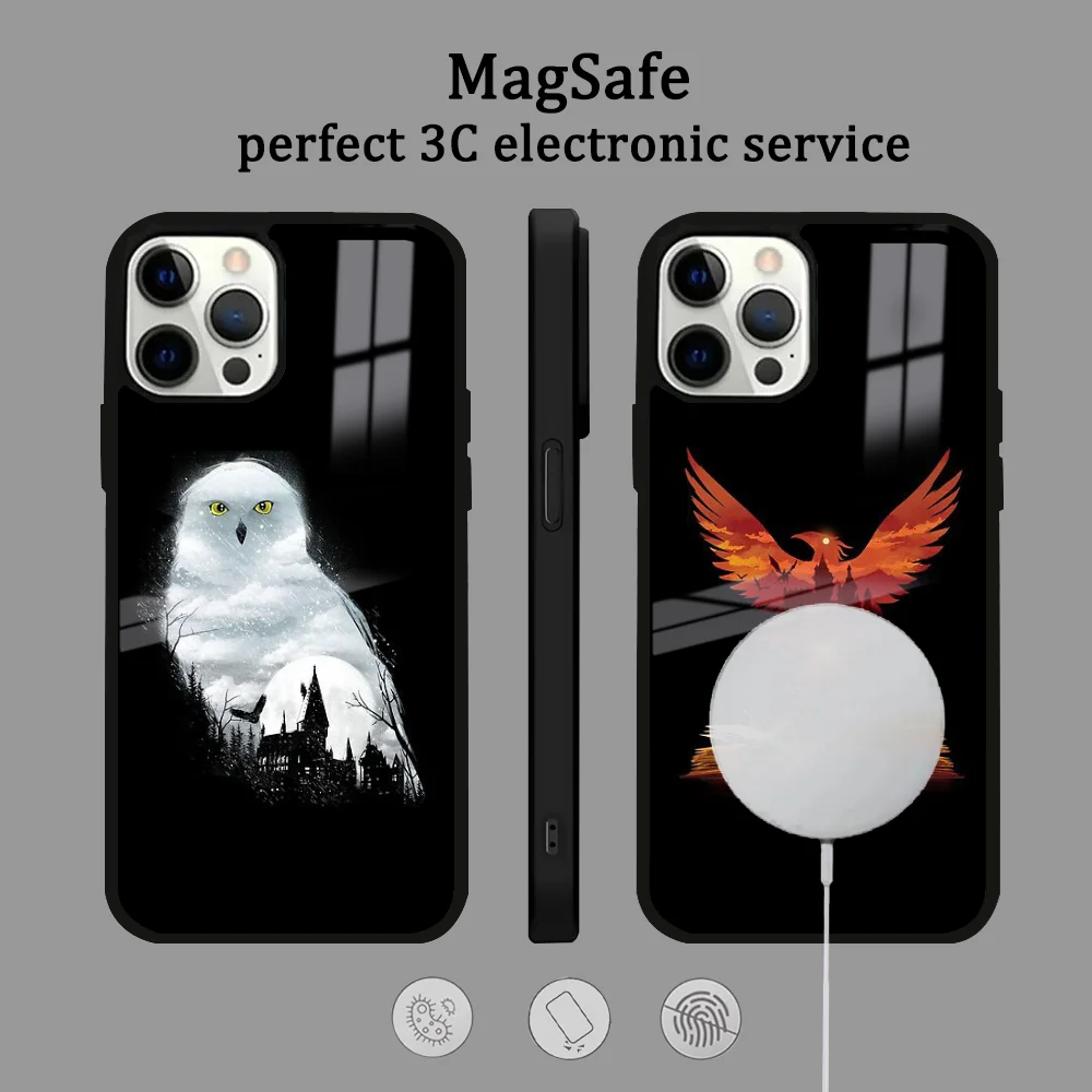 Art Magic Boy Owl Wand HarrieS Phone Case For IPhone 16 15 14 13 12 11 Pro Max Plus Mini Magsafe Mirror Wireless Magnetic Cover