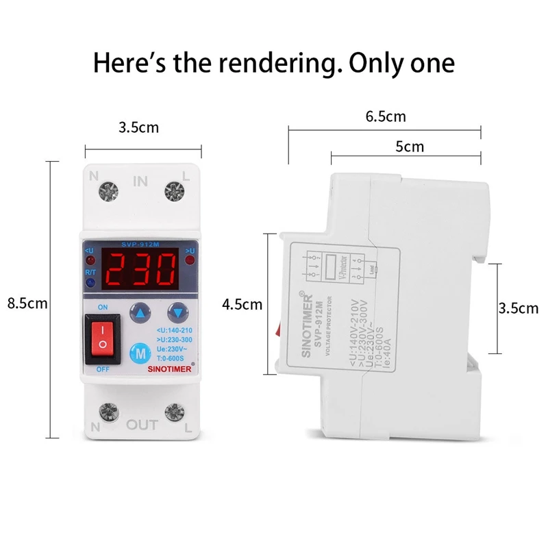 SINOTIMER SVP-912M 40A 220V Under Voltage Protector Relay Protective Overvoltage Protection ON/OFF Rocker Switch