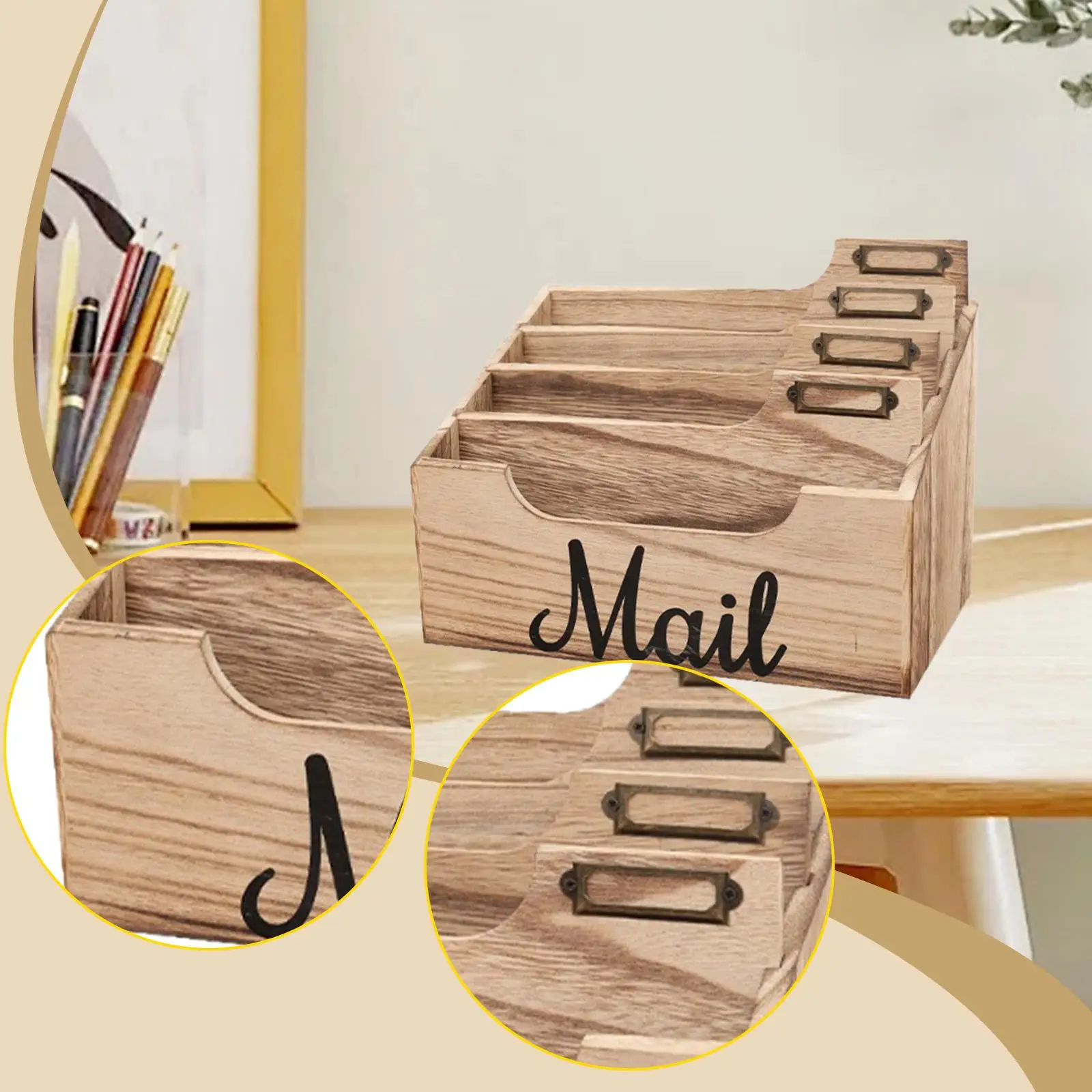 Desktop Letter Organizer Mail Holder Wood Paper Sorter Stationery Storage for Entryway Office