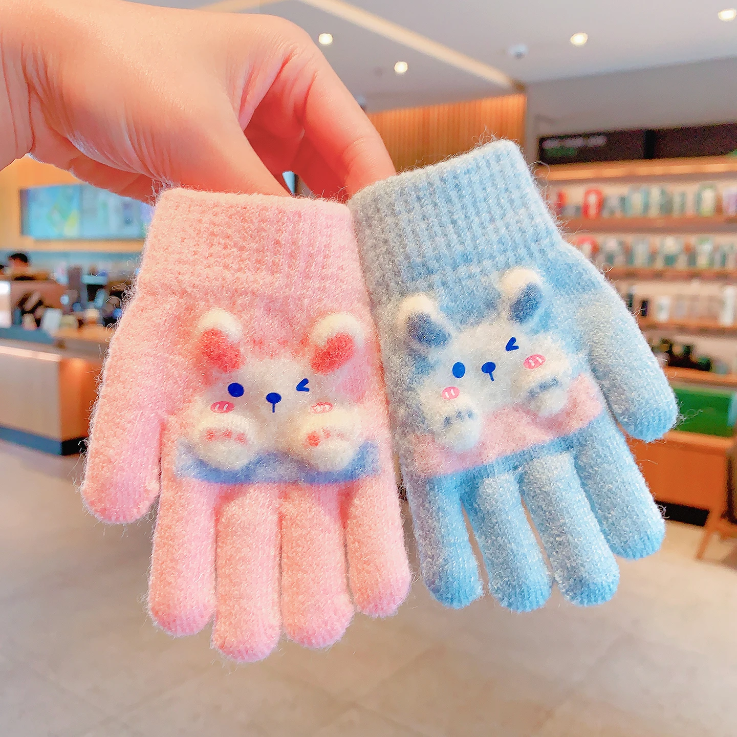 Neue Winter-3D-Cartoon-Hasen-Handschuhe für Mädchen und Jungen, Weiche Gestrickte Elastische Manschette, Warme Winddichte Kleinkinder-Handschuhe, Kinder-Accessoires – Detail 8
