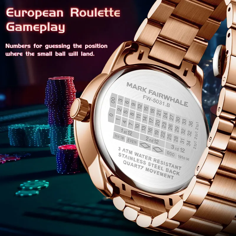 MARK FAIRWHALE 5031 Men Funny Quartz Watch Recessed Wheel Design Arabic Numerals Rotating Dial Roulette Clock Watch