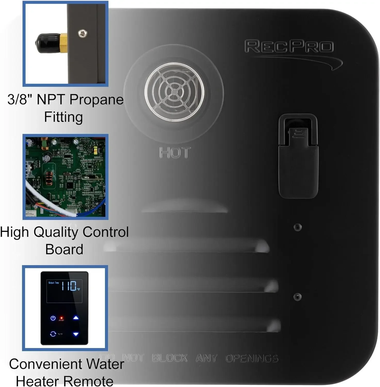 RecPro RV Tankless Hot Water Heater | On Demand Gas Heater | Remote Control Included (Black)