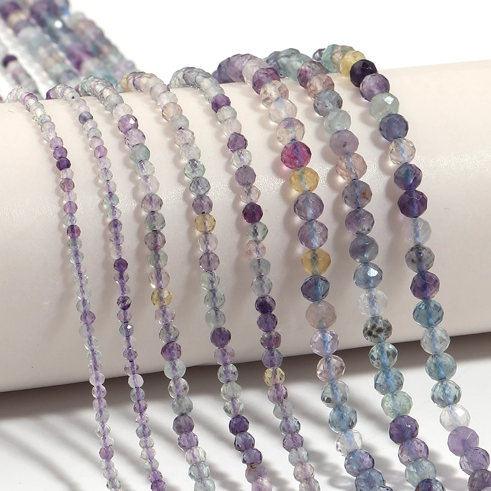 90-150pcs/lot 2/3/4mm Faceted Natural Stone Beads Fluorite Loose Bead for DIY Bracelet Necklace Jewelry Making Accessories