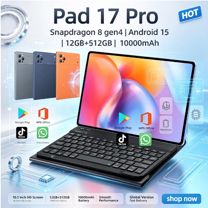 10.1 Inch 4K HD Mi Tab Pad 17 Pro Global Tablet 2026 Original 12GB+512GB 10000mAh 5G Dual SIM Card WiFi Bluetooth GPS Gaming Pad