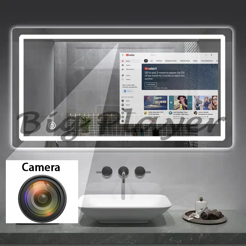 All-in-One Smart Mirror with Built-in TV - Android OS Magic Mirror with LED Lights for Home Gym and Bathroom