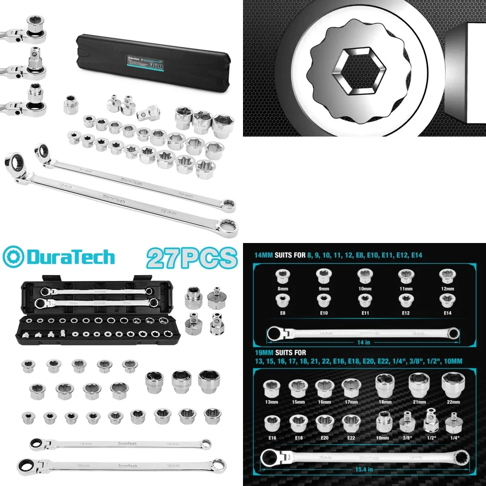 

Наборы ручных инструментов, 27 шт., набор ключей с трещоткой с удлиненной гибкой головкой, 8-22 мм, с адаптерами для легкого доступа