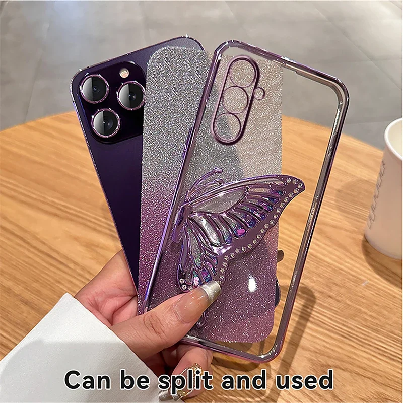 3D Liquid Sand Butterfly Phone Holder Glitter Case for Samsung A55 15 25 05 35 54 14 24 34 53 13 23 33 73 52 32 12 51 50 F15 M55