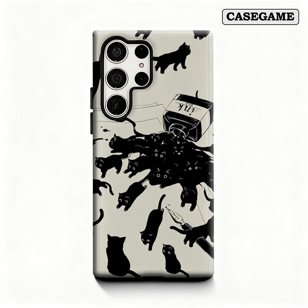 Ink Blot Cat Swarm Handyhülle für Samsung Galaxy S25 Ultra S24 S23 Ultra Plus, stoßfeste doppellagige Rückseite